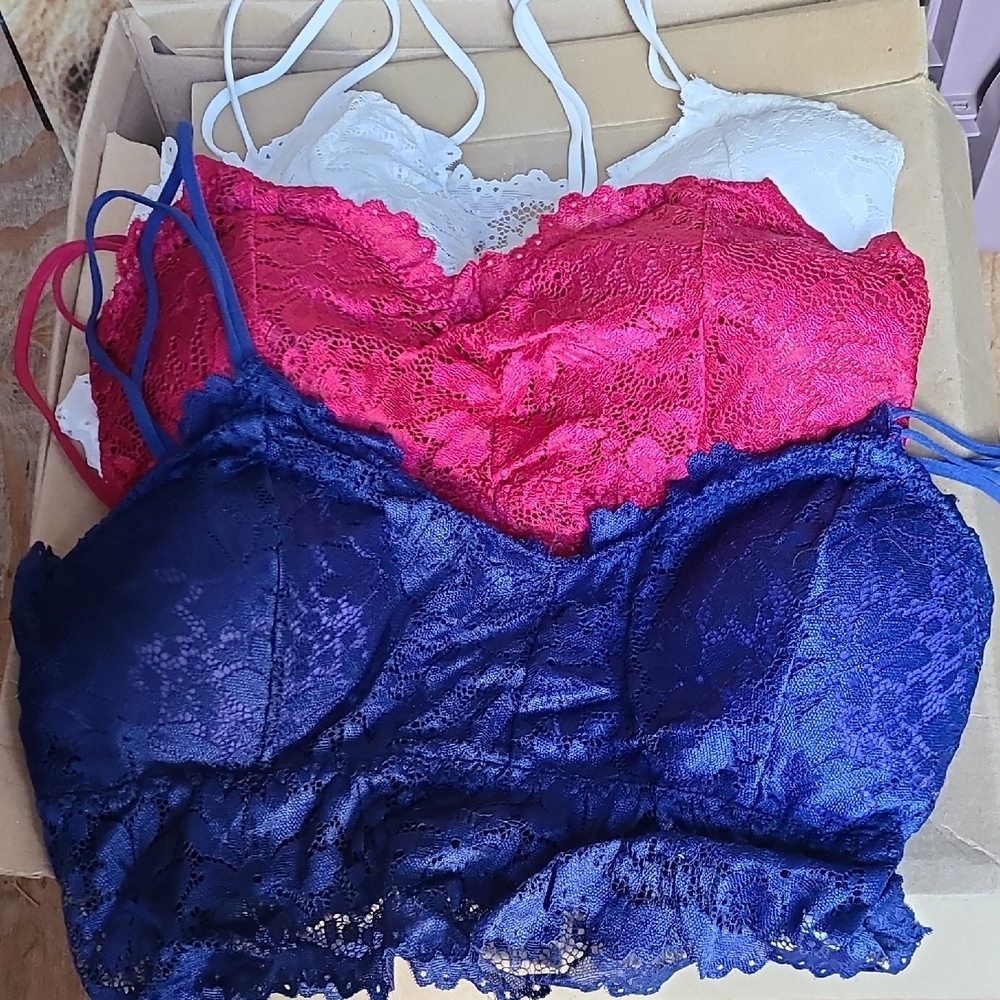 Lace Bralette Set - Blue, Red, White